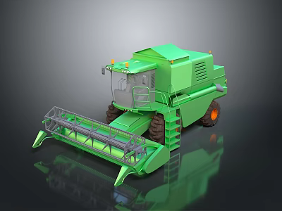 Green Combine Harvester Agricultural Machinery With Harvesting Equipment And Large Tires 3d model