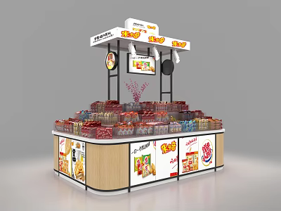 Modern Retail Display Shelf with Illuminated Signage for Organized Packaged Snacks 3d model