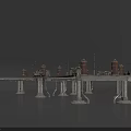 Tram Curved Elevated Tracks with Stone Pillars and Electric Poles Structure Design 3d model