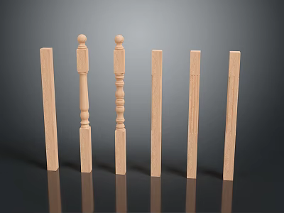 Wooden Staircase Balusters With Different Designs Round Top And Carved Details For Home Decoration 3d model