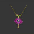 Gold Eye Pendant Necklace with Sunburst Design and Black Gemstone Accent