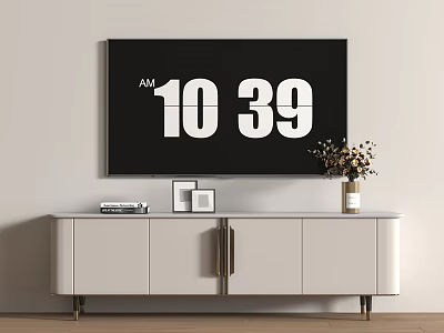 Modern White TV Stand with TV Photo Frames Books and Vase 3d model