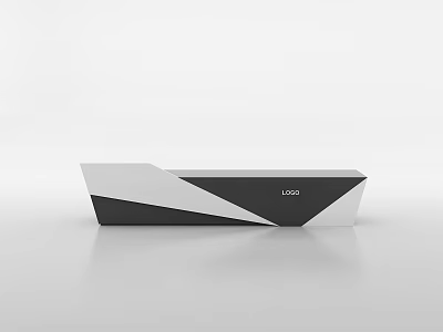 Stylish Modern Reception Desk With Black And White Geometric Design And Logo 3d model