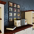 Rustic White Bookcase Design With Cabinets Drawers Glass Door Shelves And Wall Art Decor