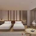 Hotel Guest Room Interior With Double Bed Sofa Seating Flat Screen TV And Wooden Decor