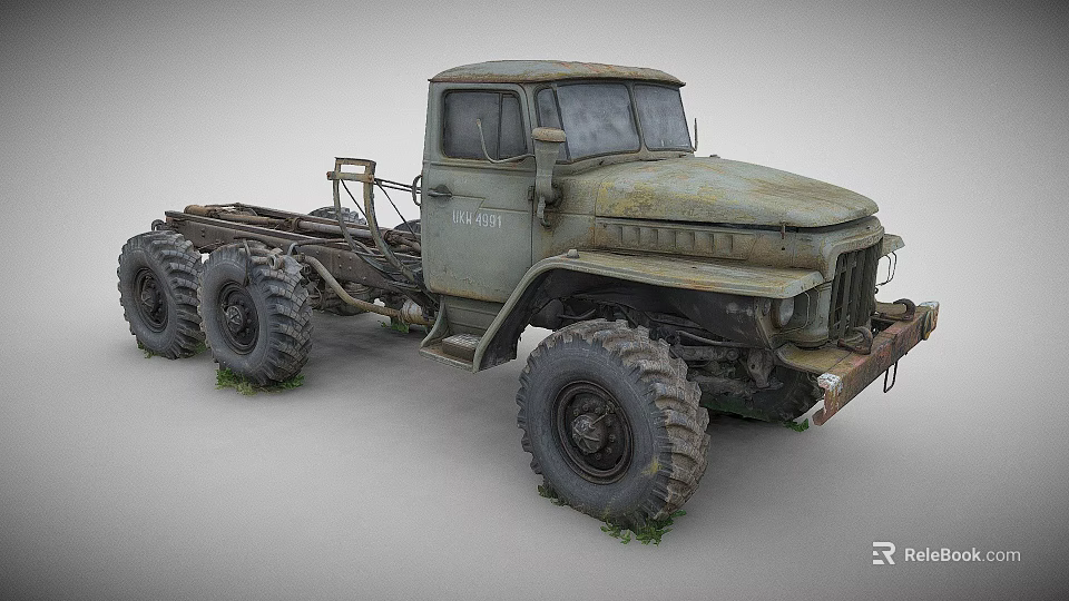Rusty Old Vintage Truck With Large Tires And Worn Body Details 3d model 