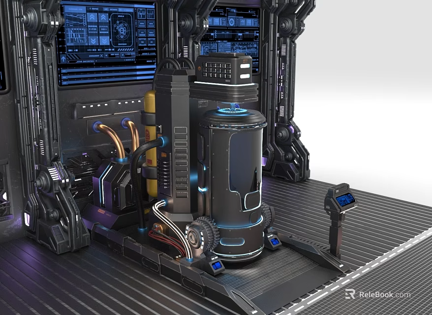 Futuristic Tech Station With Advanced Control Panels And Glowing Blue Displays 3d model 