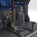 Futuristic Tech Station With Advanced Control Panels And Glowing Blue Displays 3d model