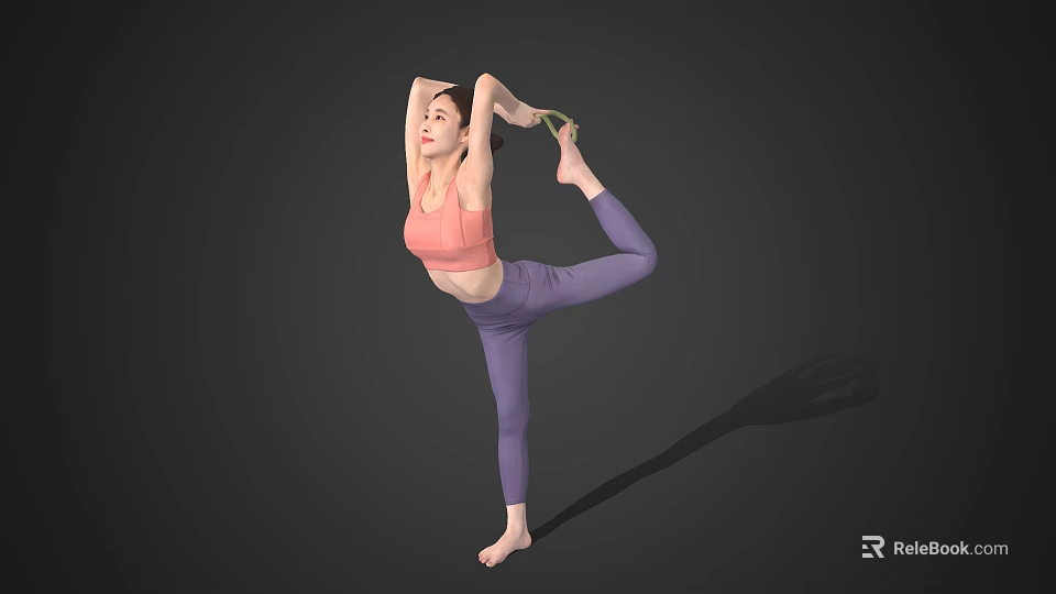 Woman in Pink Top and Purple Leggings Practicing Yoga Single Leg Pose 3d model 