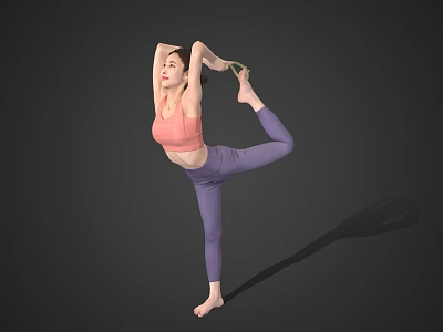 Woman in Pink Top and Purple Leggings Practicing Yoga Single Leg Pose 3d model