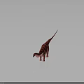 Red Dinosaur With Long Neck Tail And Black Stripes Standing On Grey Background With Reflection