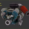 Automotive Mechanical Component Blue Silver Metal Body With Red Tubular Engine Related Industrial Design Part