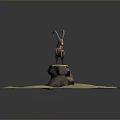 Low Poly 3D Antelope Standing on Rock with Green Ground Surface