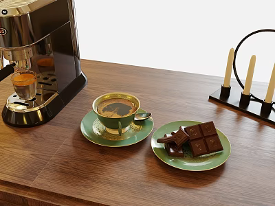 American coffee cup coffee maker plate 3d model