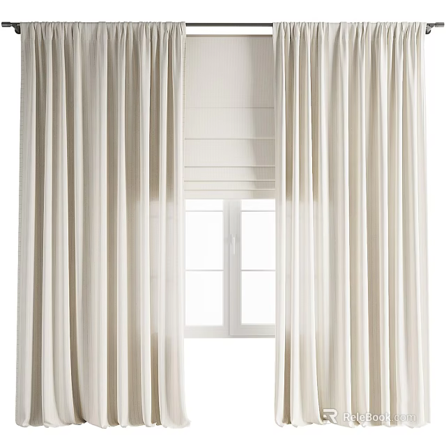 Elegant White Curtains With Window Blinds In Modern Interior Design 3d model 