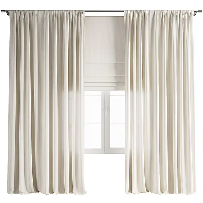Elegant White Curtains With Window Blinds In Modern Interior Design 3d model