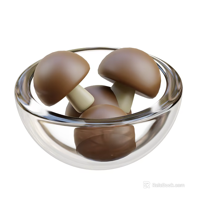 Delicious Mushroom Shaped Chocolates in Transparent Glass Bowl with Brown Tops and Light Stems 3d model 