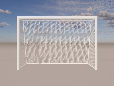 Soccer Field With White Goalpost And Net Under Blue Sky With Clouds 3d model