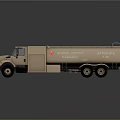 Beige Fuel Tanker Truck With Cab Hazard Sign And Reflective Surface