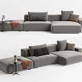 Modern Gray Fabric Sectional Sofa With Multiple Pillows And Side Table Decorative Items 3d model