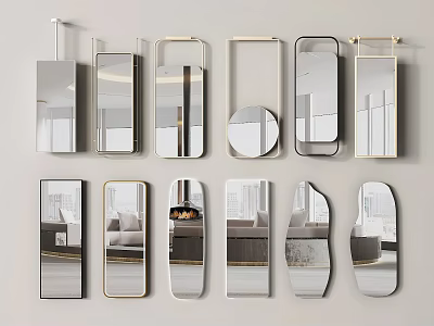 Modern Wall Mounted Mirrors With Various Shapes And Gold Black Frames 3d model