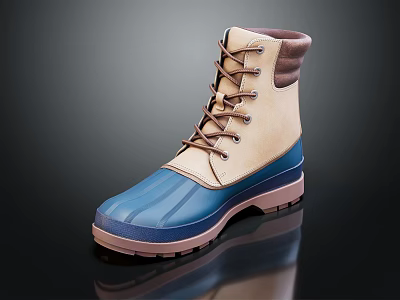 Stylish Waterproof Blue And Beige Boots With Brown Sole And Laces 3d model