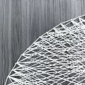 Abstract Painting With White Thread Lines Circular Design On Wooden Background