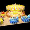 Colorful Amusement Park Carousel Featuring Small Train Rides And Blue Playground Equipment