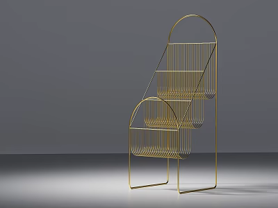 Modern Golden Metal Storage Shelf With Minimalist Design And Arched Display Tiers 3d model