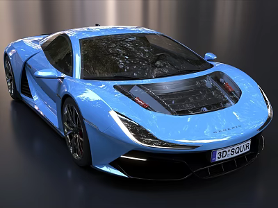 Blue Sports Car With Sleek Aerodynamic Exterior Modern Headlights And Alloy Wheels 3d model
