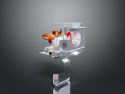 Industrial Machinery Component With Transparent Casing Internal Orange Red Parts And Metal Structure 3d model