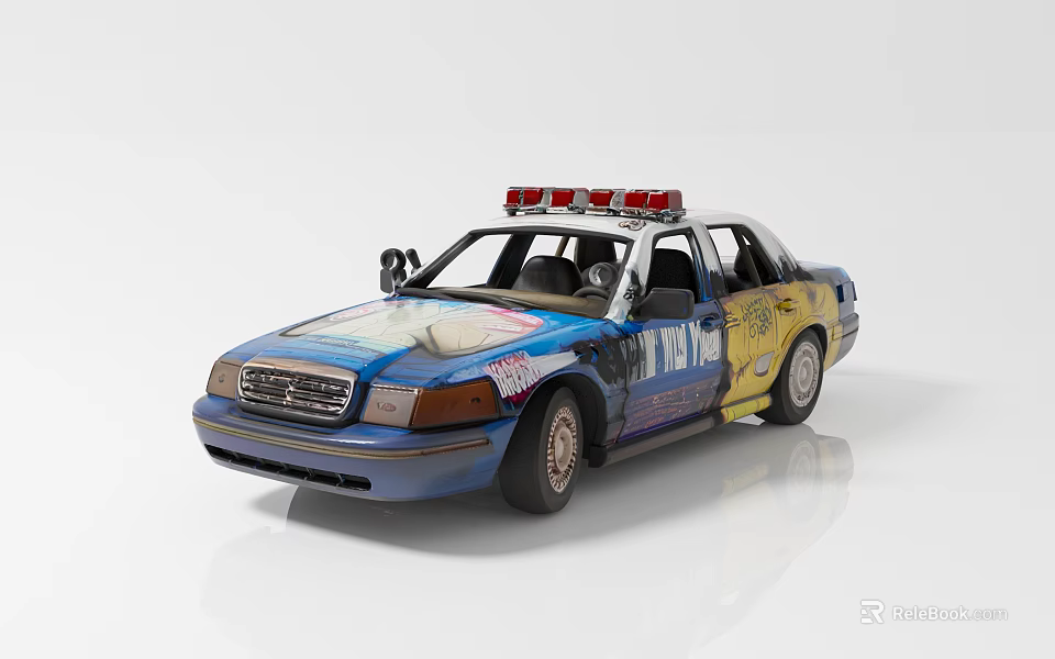 NYPD Police Car With Emergency Lights Blue Exterior And Graphic Decals 3d model 