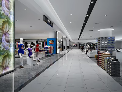 Spacious Modern Clothing Store Interior With Mannequins Clothing Displays Racks And Lighting 3d model