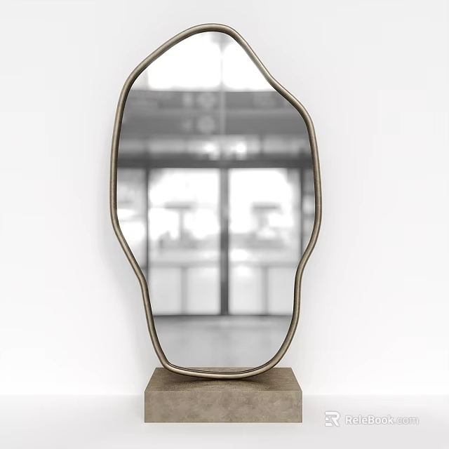 Irregular Shape Mirror with Metal Frame and Base as Modern Home Decor Component 3d model