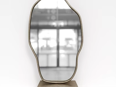 Irregular Shape Mirror with Metal Frame and Base as Modern Home Decor Component 3d model