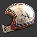 Vintage White Racing Helmet With Red Blue Stripes Worn Finish Front Vent Holes Black Lining