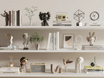 Modern Decorative Ornament Set With Sculptures Books Plants Radio Clock And Geometric Designs 3d model