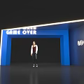Blue Archway With Game Over Text And Logo Featuring Person Standing Under