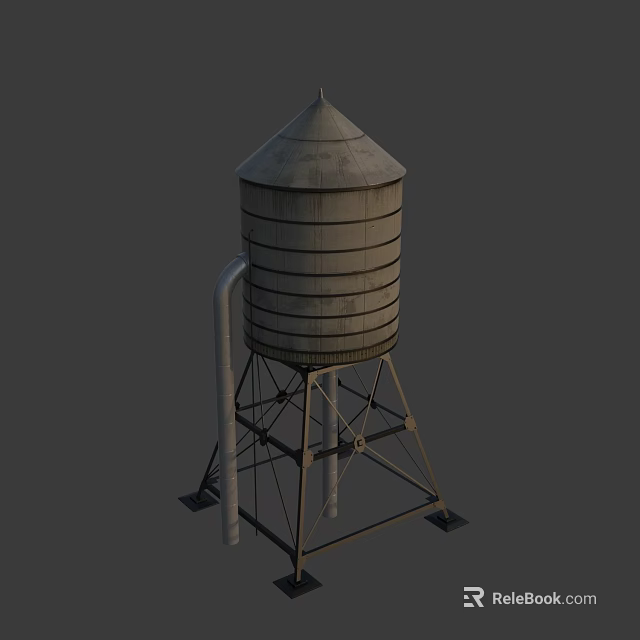 Concrete Water Tower With Cylindrical Tank And Metal Support Structure 3d model 