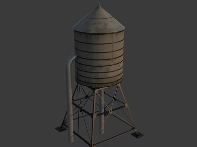 Concrete Water Tower With Cylindrical Tank And Metal Support Structure 3d model