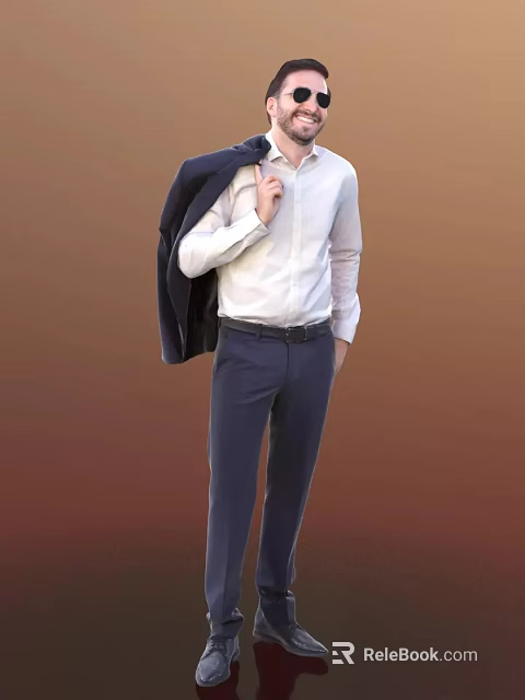 A Stylish Man Wearing White Shirt And Blue Pants With Suit Jacket Over Shoulder 3d model 