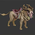 Mythical Horned Lion With Ornate Saddle As Fantasy Game Movie Character