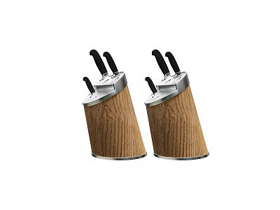 Two Wooden Kitchen Knife Blocks With Black Knives And Metal Tops 3d model
