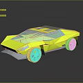 Yellow Modern Low Poly Car With Geometric Shapes Transparent Windows And Gray Wheels