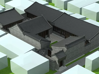 Traditional Chinese Ancient Architecture With Black Tiled Roofs And Courtyard Layout 3d model