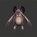 Fantasy Creature with Large Purple Wings Multiple Pink Limbs Red Claws and Bulbous Body