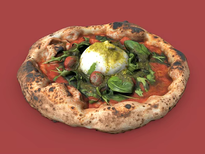 Delicious Homemade Pizza with Charred Crust Tomato Sauce Burrata Cheese Fresh Strawberries and Basil Leaves 3d model