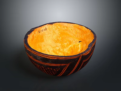 Traditional Artisanal Sculpted Bowl With Orange Interior And Black Geometric Patterns 3d model