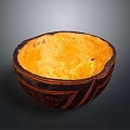 Traditional Artisanal Sculpted Bowl With Orange Interior And Black Geometric Patterns