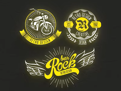 Retro Design Brand Logos Featuring Motorcycle Number 23 Wings And Bar Rock Elements 3d model